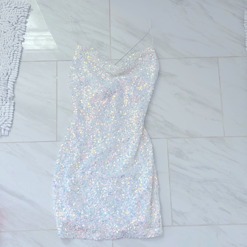 White sequence cute mini dress